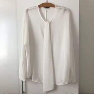 White Relaxed Tie Front Blouse